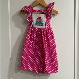 Pink Polka Dot Dress with Cake Embroidery smocked